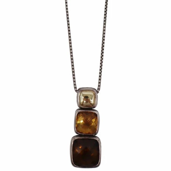 New With Tags David Yurman Chiclet Small Triple Drop Quartz Pendant Necklace - Picture 1 of 8